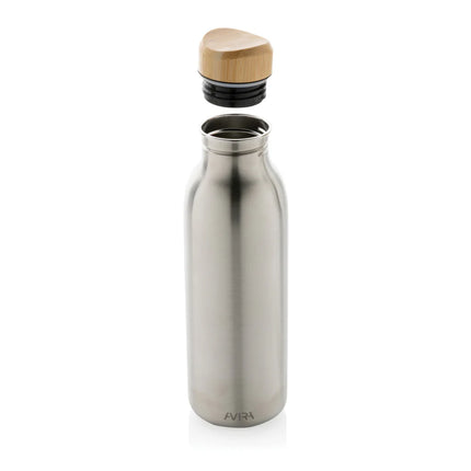 Avira Alcor RCS Re-steel 600ml single wall water bottle in stainless steel with a sleek design and screw-top lid.