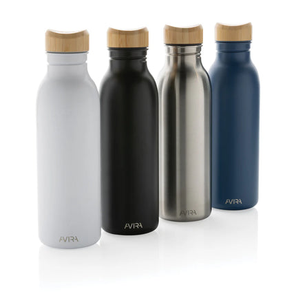 Avira Alcor RCS Re-steel 600ML single wall water bottle in stainless steel with a sleek design and screw-top lid.