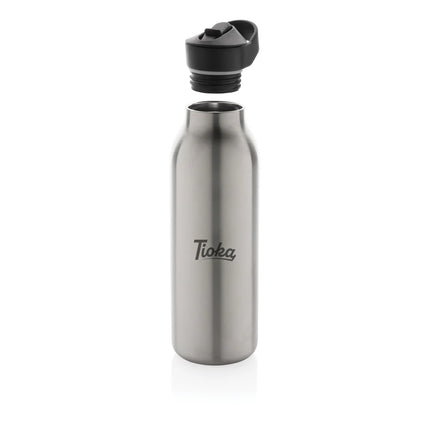 Avira Ara RCS Re-steel 500ml fliptop water bottle in stainless steel with a secure flip lid and sleek design.