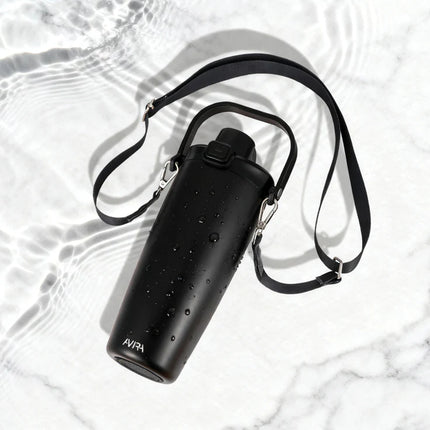 Avira Ayala RCS re-steel duosip lockable crossbody tumbler with stainless steel finish and secure lid for on-the-go drinking.