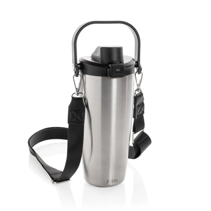 Avira Ayala RCS re-steel duosip lockable crossbody tumbler in stainless steel with secure lid