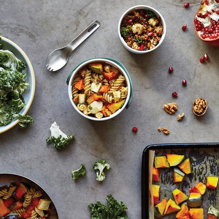  stainless steel food container with a secure lid.