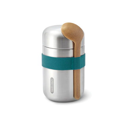 Black + Blum 400 ml food flask shown with stainless steel body and leak-proof lid for home and outdoor use