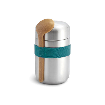 Black + Blum 400 ml Food Flask showing stainless steel interior and leak-proof lid