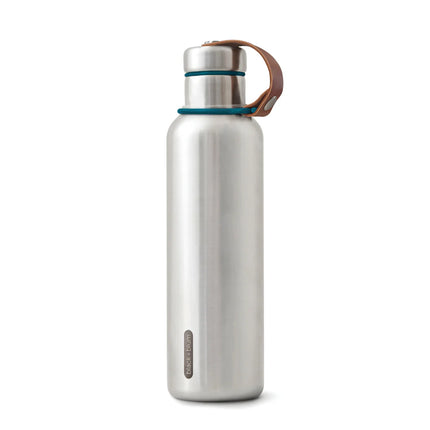 Black + Blum 750ml insulated water bottle in sleek stainless steel with a black screw-on lid and modern design.