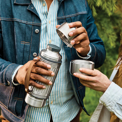 Black+Blum Explorer Flask Duo 1L drinkware set with two sleek black bottles and caps