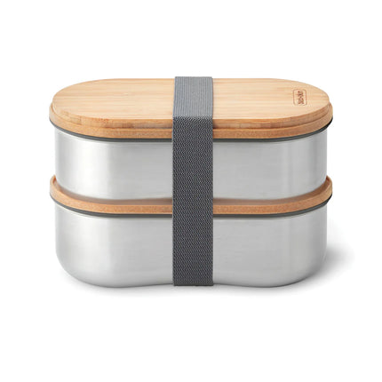 Black + Blum stainless steel double bento box with two compartments for versatile meal storage at home or on the go