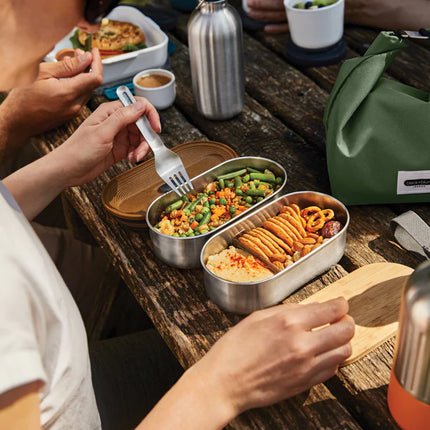 Stainless steel double bento box by Black + Blum