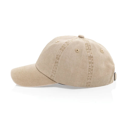  showing front view of navy blue headwear with curved brim.