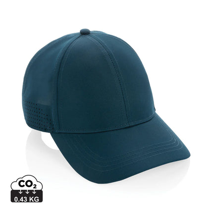 XD Collection Impact AWARE™ RPET 6-panel sports cap showing a green and gray headwear with adjustable strap and curved brim.