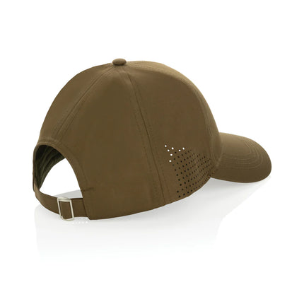  lightweight recycled polyester headwear with a curved brim and adjustable strap.