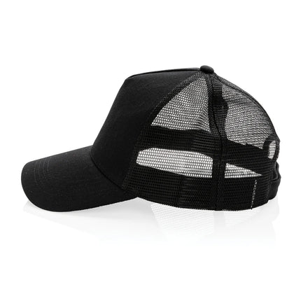 Brushed cotton 5-panel trucker cap by XD Collection featuring a structured design and adjustable mesh back.
