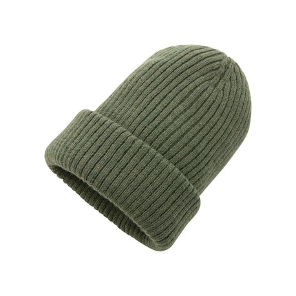  stylish headwear with a folded brim and textured knit pattern.