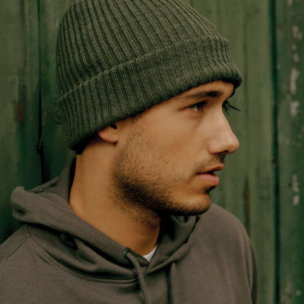  eco-friendly headwear with a ribbed knit pattern.