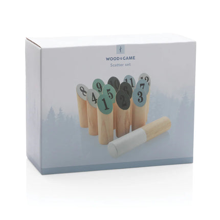 Outdoor wooden scatter set from XD Collection featuring natural wood pieces for outdoor decor and arrangements.