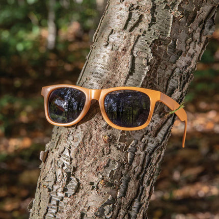 Outdoor RCS recycled polypropylene plastic sunglasses by XD Collection with black frames and tinted lenses.