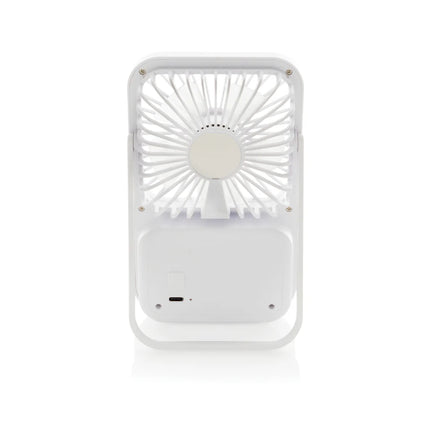  compact fan with adjustable settings on a desk.