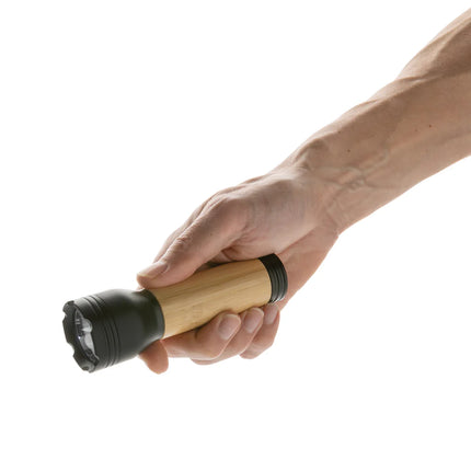XD Collection Lucid 3W RCS certified recycled plastic and bamboo torch with handle and flame tip