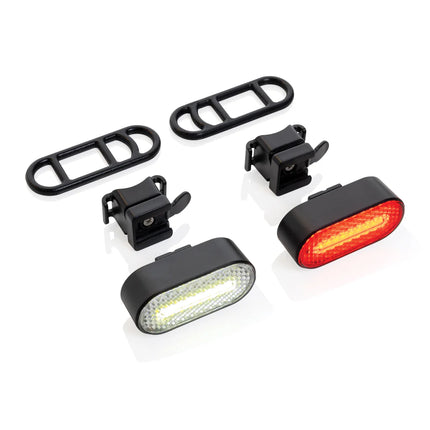 XD Collection Lumino RCS recycled plastic USB rechargeable bike light set with front and rear lights