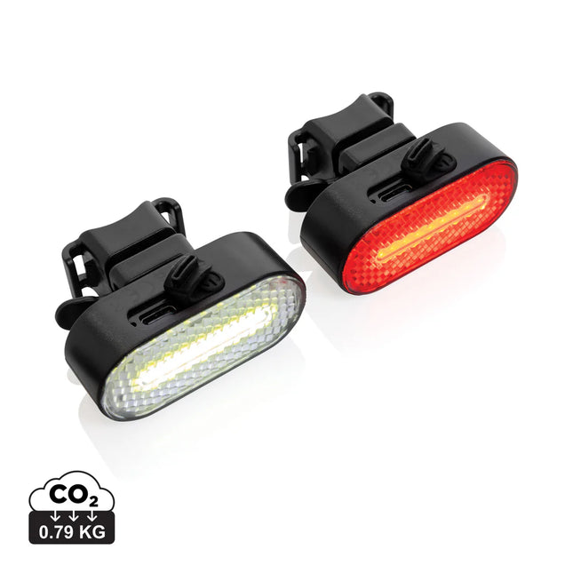XD Collection Lumino RCS recycled plastic USB rechargeable bike light set
