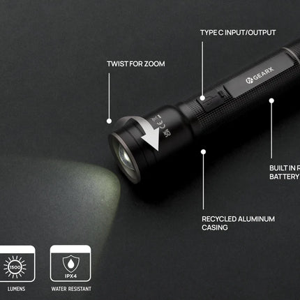 RCS recycled aluminum USB-rechargeable heavy duty torch - Custom Wood Designs