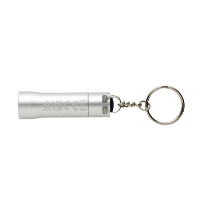 compact tools and torch with a metal keychain attachment.