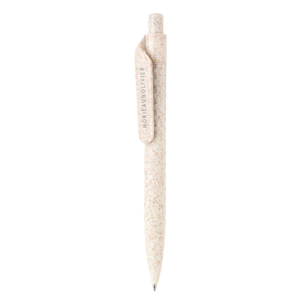 a natural-colored writing instrument made of eco-friendly wheat straw material.
