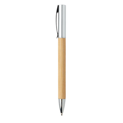  a stylish writing instrument with a sleek bamboo design and smooth metal accents.