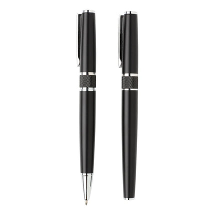 Swiss Peak deluxe pen set featuring elegant writing instruments with sleek black and silver design