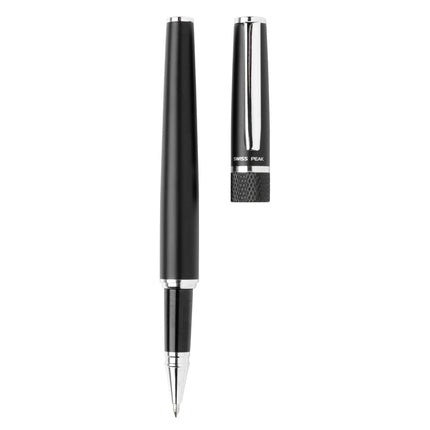 Swiss Peak deluxe pen set with two elegant writing instruments featuring sleek metal finishes and fine clips.