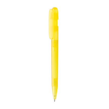  a sleek writing instrument with clear body and black ink refill.