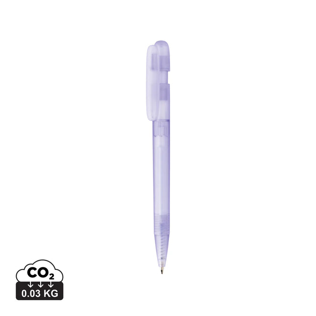  showcasing its sleek design and clear plastic body for writing instruments.