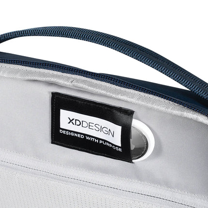 XD Design Bobby Air backpack showing sleek black design with multiple compartments and padded shoulder straps.
