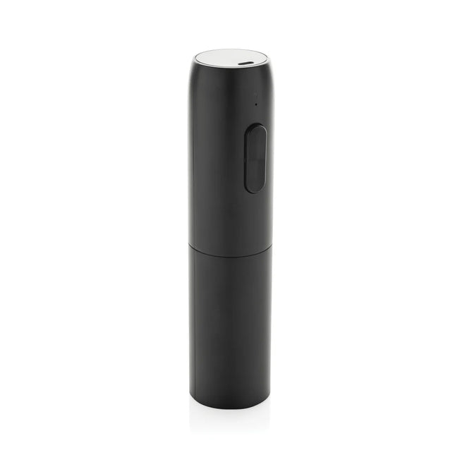  sleek black design with stainless steel accents.