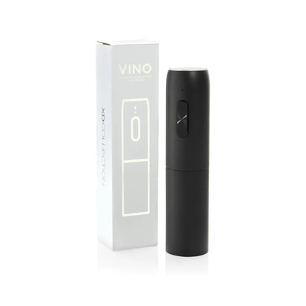 XD Collection Vino rechargeable electric wine opener displayed with its sleek design and charging base for home use.
