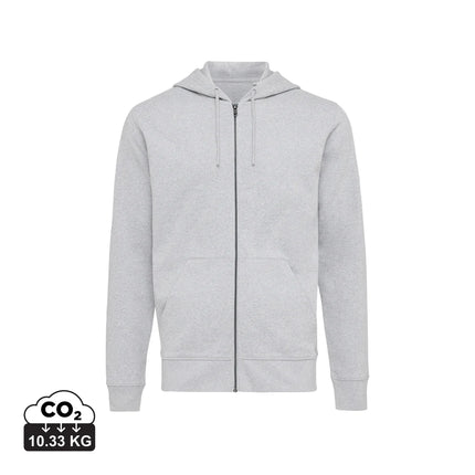 Abisk recycled cotton zip hoodie by iqoniq, shown in XXXL size, featuring a front zipper and soft textile material.