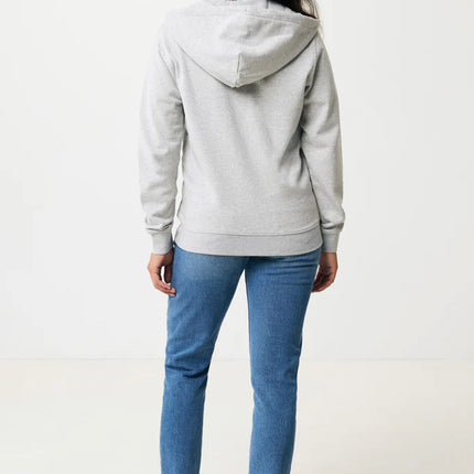 Iqoniq Abisk recycled cotton zip hoodie, soft textile with front zipper and hood, eco-friendly casual wear.
