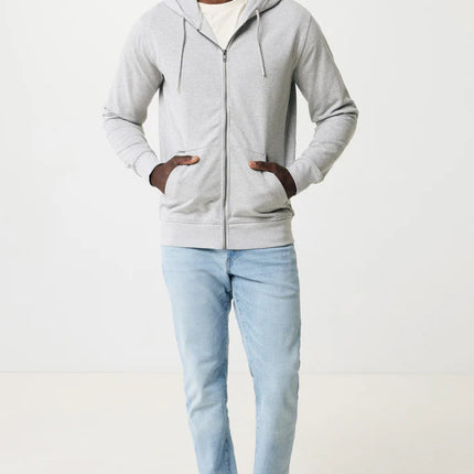 Iqoniq Abisk recycled cotton zip-through hoodie, soft textile with front zipper, casual and eco-friendly fashion piece.
