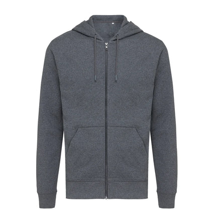 Recycled cotton zip hoodie by iqoniq, featuring a comfortable textile with a front zipper and casual design.