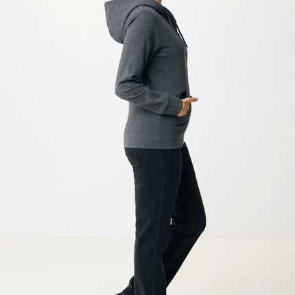 Iqoniq Abisk recycled cotton zip hoodie, soft textile with front zipper, eco-friendly casualwear in a cozy, stylish fit.