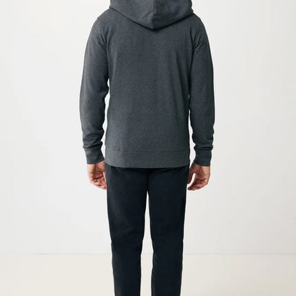 Recycled cotton zip-through hoodie by iqoniq, featuring a casual textile hoodie with front zipper and soft fabric.