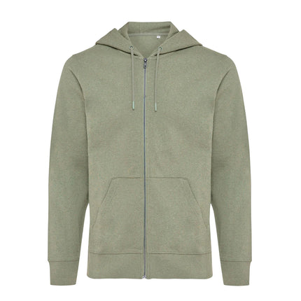 iqoniq Abisk recycled cotton zip hoodie, soft textile with front zipper and hood, eco-friendly casual wear.