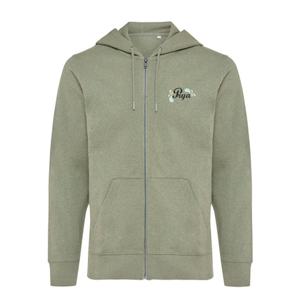 Recycled cotton zip-through hoodie by iqoniq, showcasing a comfortable textile hoodie with a front zipper and casual style.