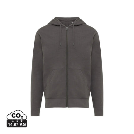 Recycled cotton zip hoodie by iqoniq, lightweight textile with front zipper and casual fit in XS/S size.
