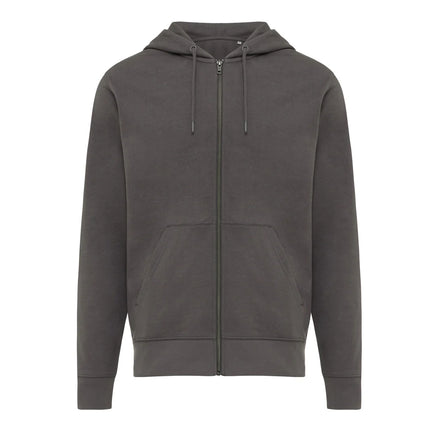 Recycled cotton zip-through hoodie by iqoniq featuring a cozy textile design and front zipper, in a casual, eco-friendly style.