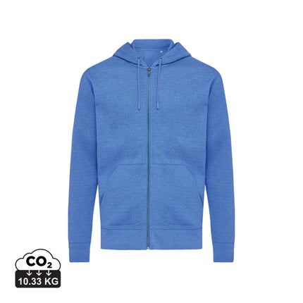 Iqoniq Abisk recycled cotton zip hoodie, casual textile with front zipper and hood, showcasing eco-friendly fashion style.