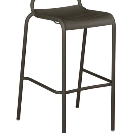 Deep blue Fermob Luxembourg bar stool for outdoor dining