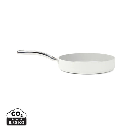 Vinga Alte RCS Collection recycled aluminium 27cm fry pan, home cookware with black handle and non-stick surface, on a kitchen countertop.