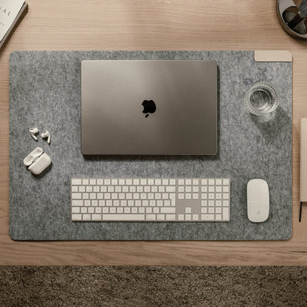 Vinga Albon GRS recycled felt desk pad from the Atelier Collection, ideal for phones and tablets on a workspace.
