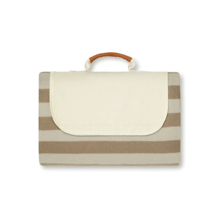 Vinga Alb GRS RPET picnic blanket outdoors, medium size, showing colorful fabric pattern on grassy surface.